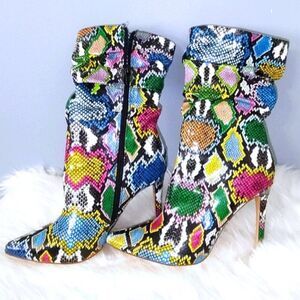 Olivia Ferguson rainbow snake embossed boots 10 EUC
